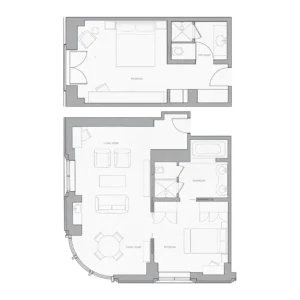 Example of a 2 Bedroom Corner Suite floorplan layout at the Greenwich Hotel