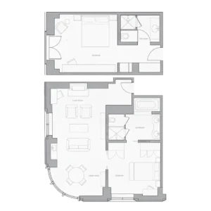 Example of a 2 Bedroom Fireplace Corner Suite floorplan layout at the Greenwich Hotel