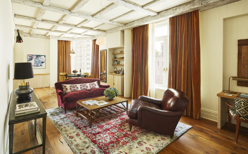 The suite's living area seating at the Greenwich Hotel