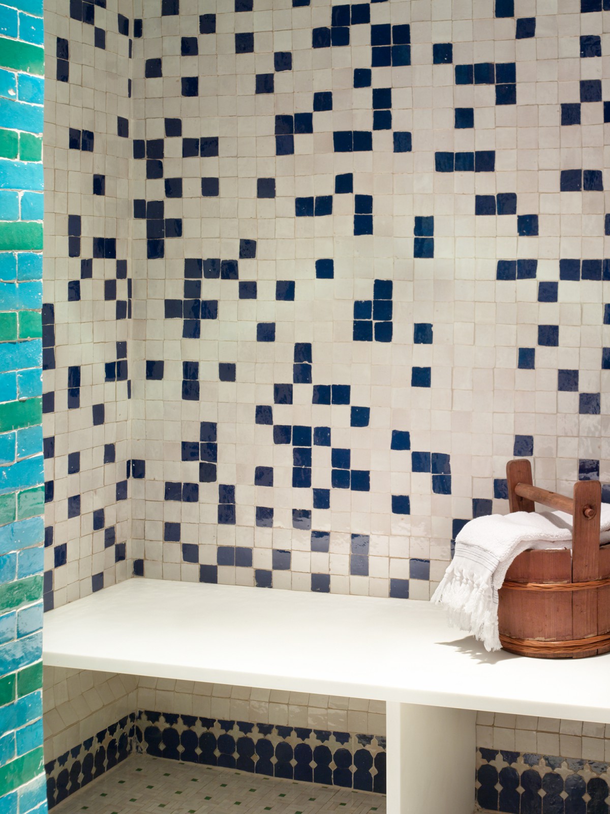 Detail of tile work in the N. Moore Penthouse spa