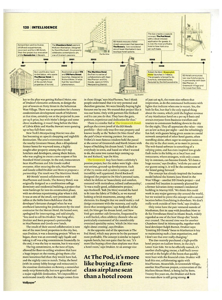 Press Clipping - Wallpaper profiles The Greenwich Hotel owners Robert De Niro and Ira Drukier about what it takes to run a successful hotel in New York City