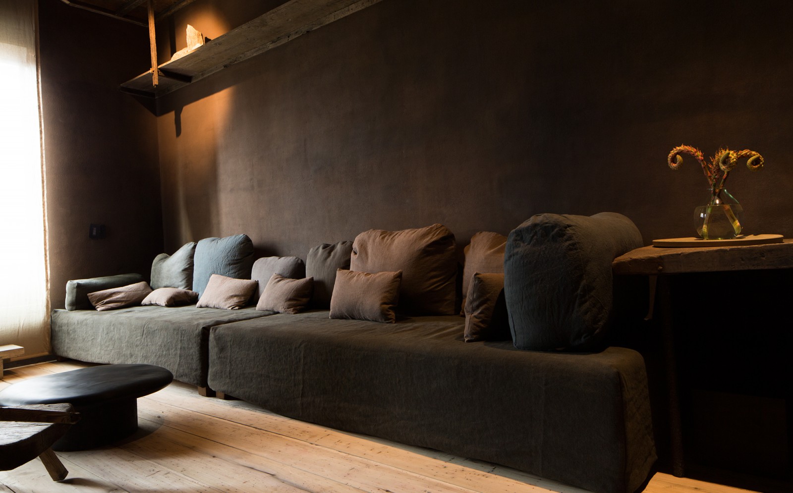 Detail of bedroom furnishings in the Tribeca Penthouse