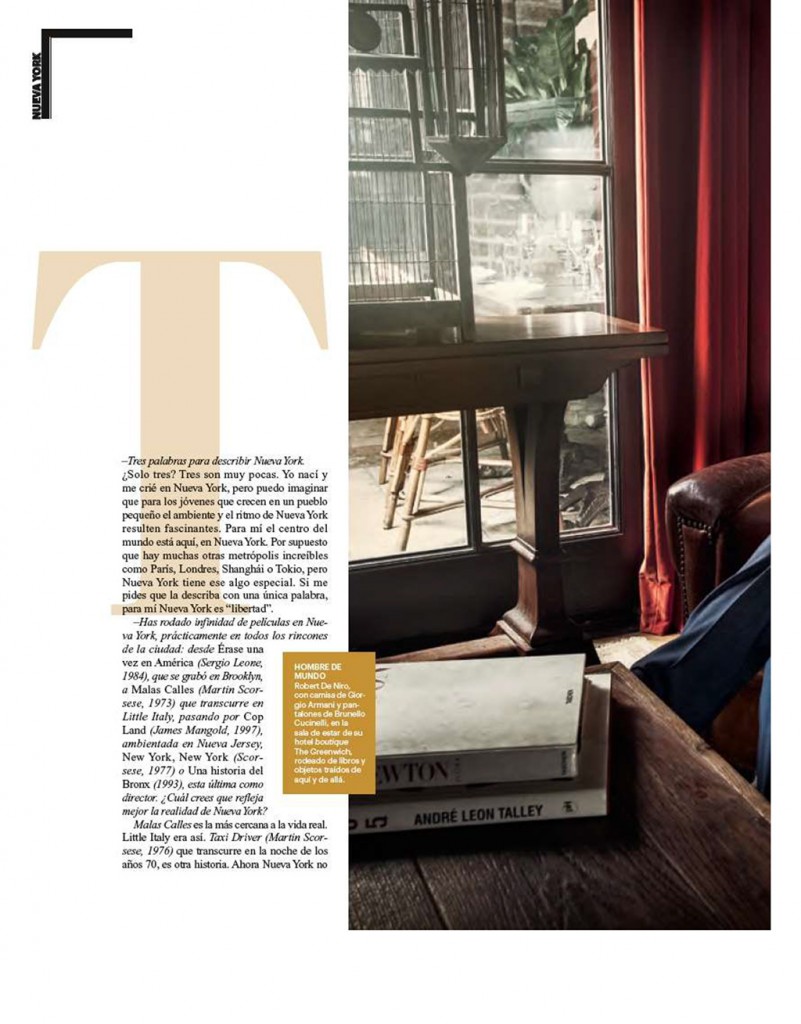 Condé Nast Traveler interviews Robert De Niro about The Greenwich Hotel