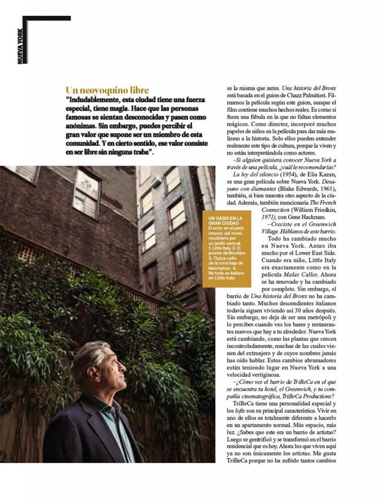 Condé Nast Traveler interviews Robert De Niro about The Greenwich Hotel