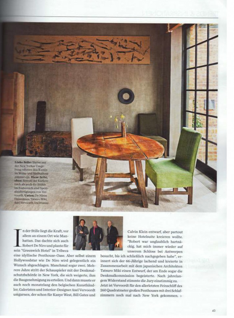 Elle Decor article featuring the Tribeca Penthouse and Axel Vervoordt