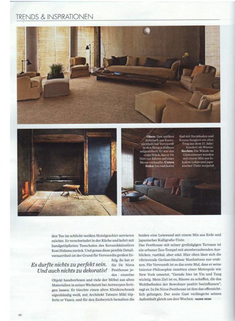 Elle Decor article featuring the Tribeca Penthouse and Axel Vervoordt