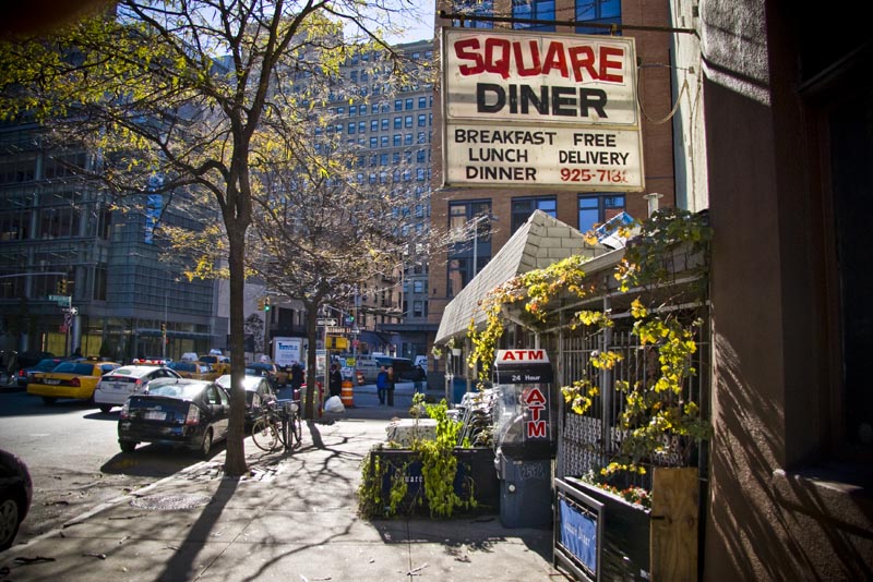 The Square Diner sign that you encounter on your short walk from The Greenwich Hotel