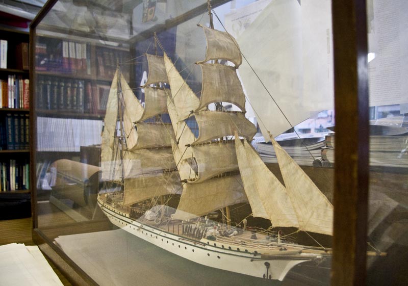 A tall ship model on display at New York Nautical