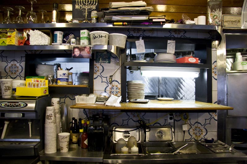 A view of behind the diner counter at the Square Diner