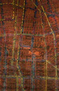 Close up view of map rug at Carini Lang. Shop during your stay at The Greenwich Hotel.