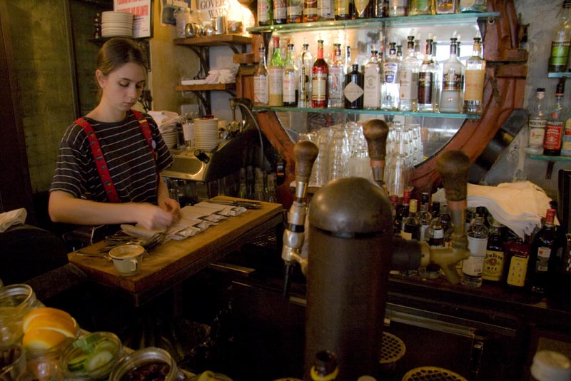 Behind the bar at Smith and Mills Restaurant