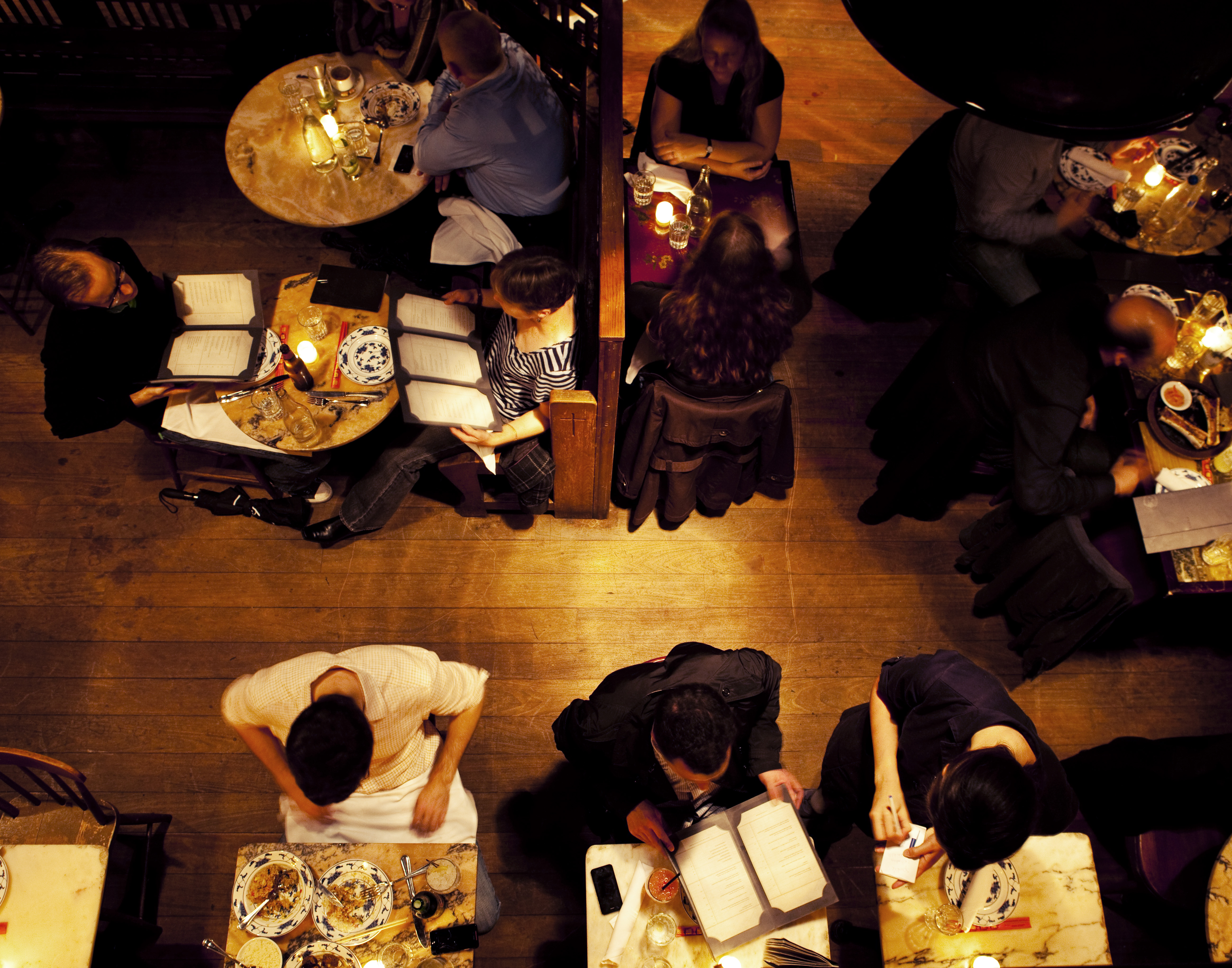 Overhead view of diners at Macao Trading Co.