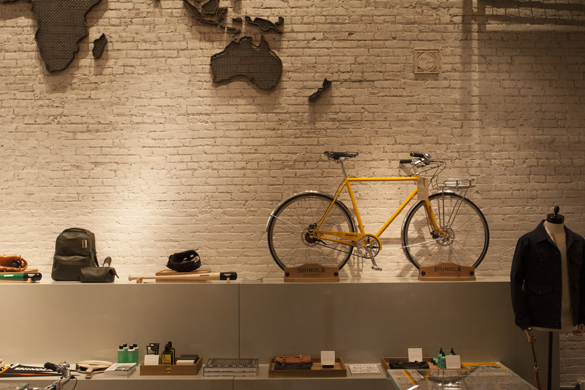 Display of Shinolas leather and biking goods