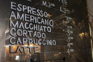 Coffee menu at the Shinola coffee bar