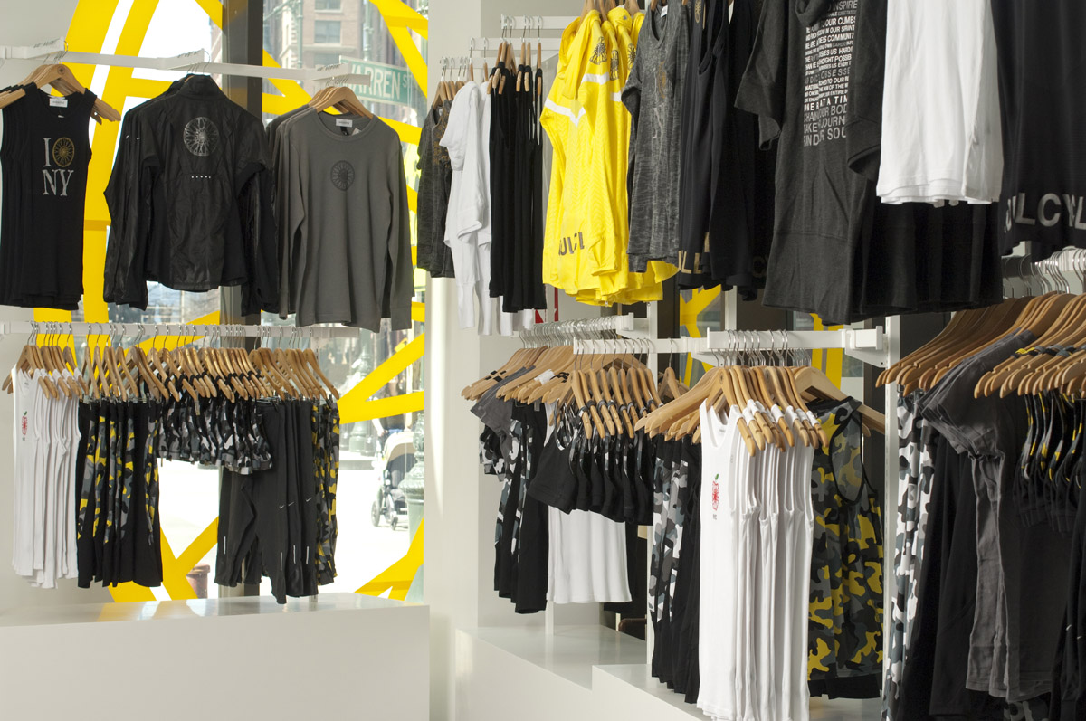 SoulCycle retail displays and various apparel for sale