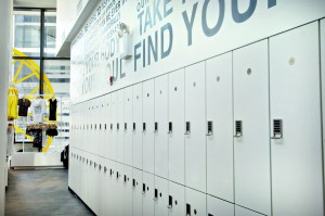 Locker area inside of SoulCycle