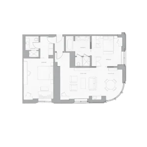 2 Bedroom Corner Suite Floor Plan Rendering