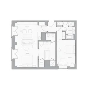 2 bedroom studio suite floor plan rendering