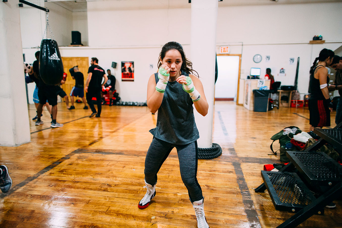 A woman during her boxing training sessions