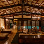 Spa seating area outside of the pool at The Shibui Spa at The Greenwich Hotel