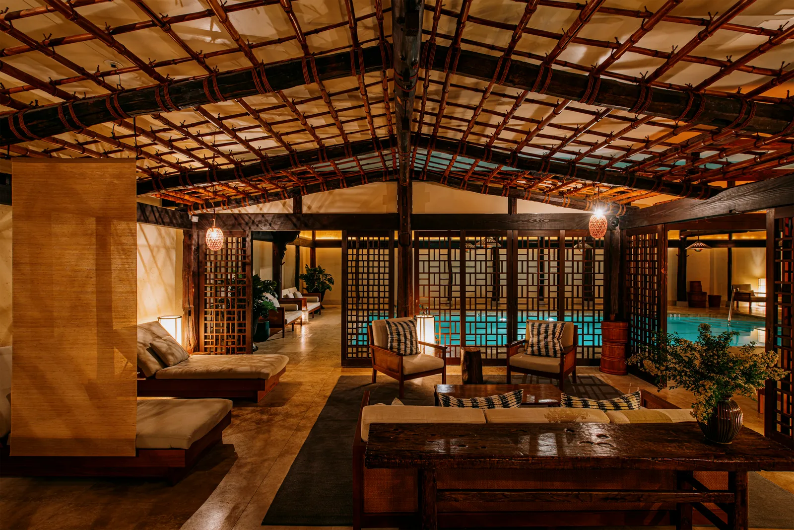 The Shibui Spa lounge area just outside of the pool