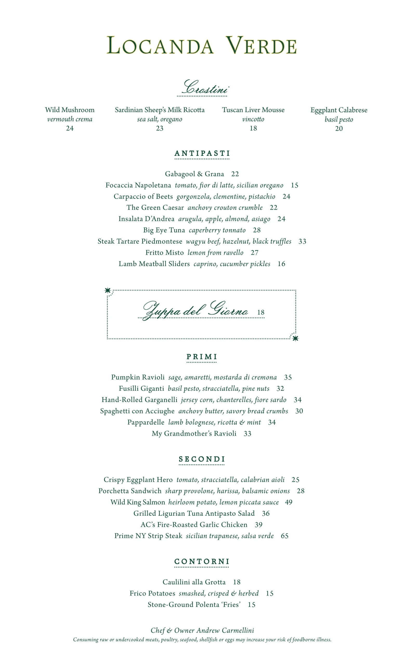 In-Room Dining Lunch Menu