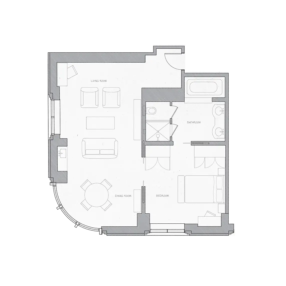 An example of a Corner Suite floorplan at the Greenwich Hotel