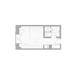 An example of a King Room Floorplan architectural rendering