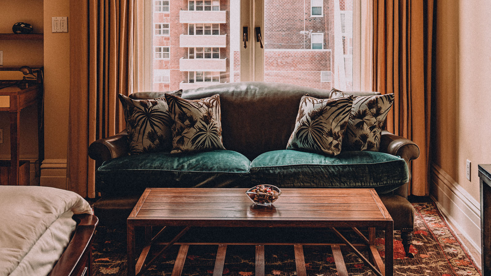 A view of a sitting area inside of a room at The Greenwich Hotel