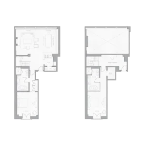 The Greenwich Duplex floorplan showing the layout of two floors
