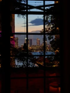 Views of Tribeca looking through the window at dusk