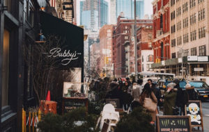 A glimpse of people on the street in TriBeCa