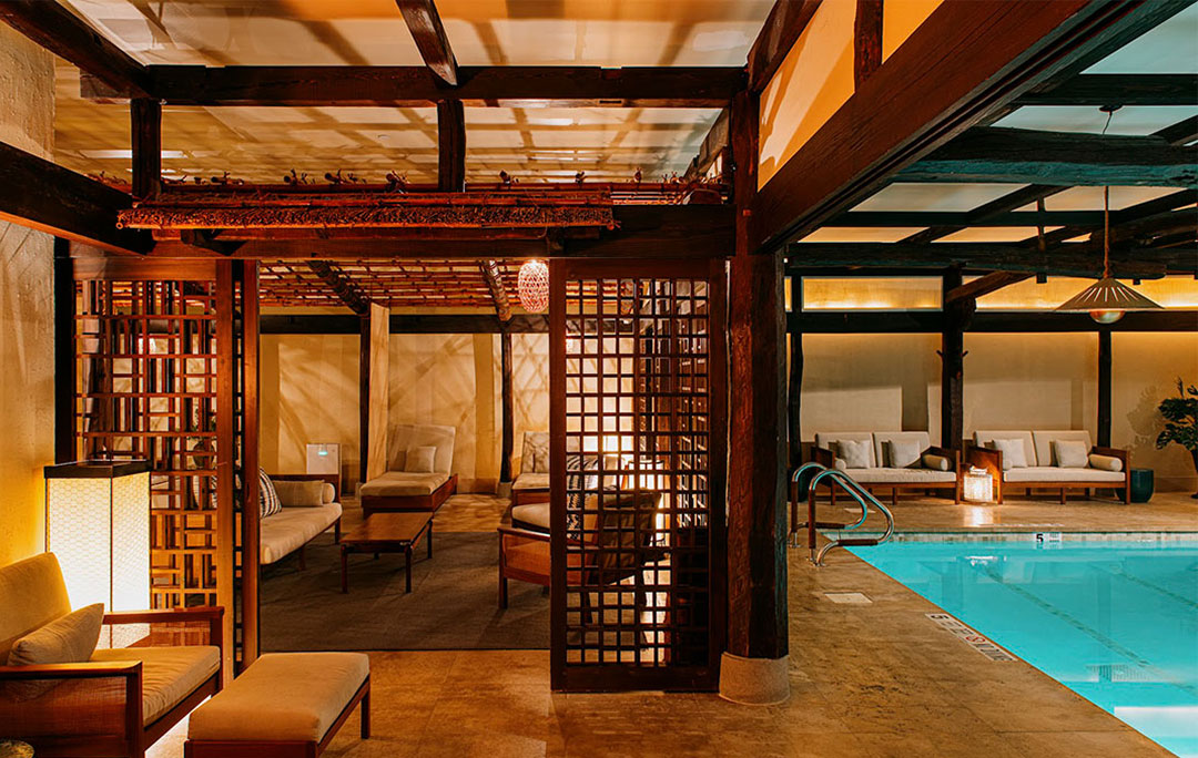 Looking at the private seating and pool inside the Shibui Spa
