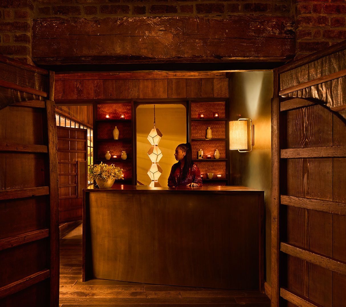 The Front Desk and Spa representative inside the lobby at entrance at the Shibui Spa